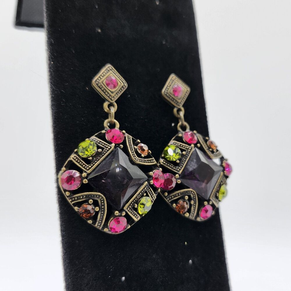 Vtg Stunning Eclat Swarovski Crystal Multicolor Stone Earrings